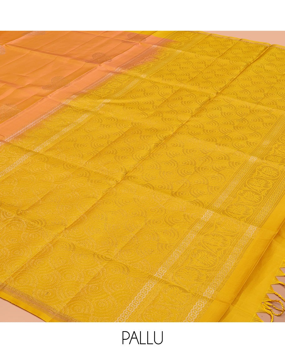 Orange Mayuri Lite Silk Mix Saree, Opulently Embellished with Buttas All Over Its Body, Complemented by a Contrast Zari Striped Border, Pallu of Spiral Designs, and Paired with a Contrast Blouse