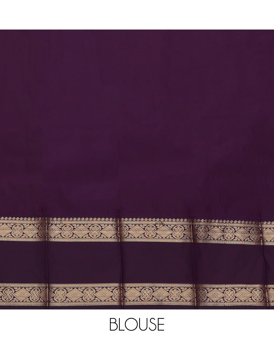 Orange Budget Silk Saree, Spotlighted with Zari Butta Enclosed Checks, Complemented by a Contrast Traditional Zari Rettai Pettu Border, Grand Pallu, and Contrast Blouse