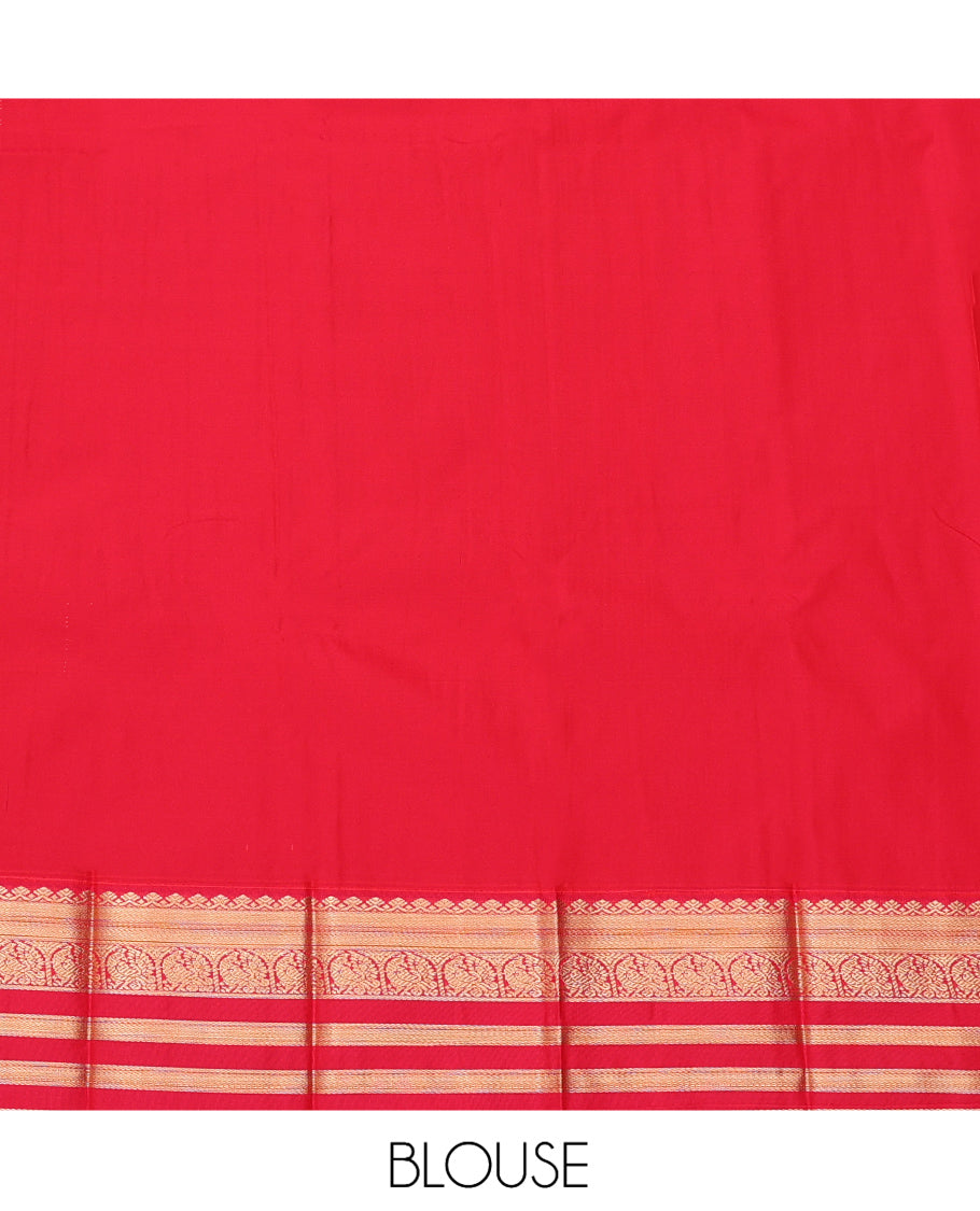 Green Budget Silk Saree, Sparsely Threaded with Zari Buttas and Checks, a Contrast Traditional Zari Border, Jaal Pallu, and a Contrast Blouse