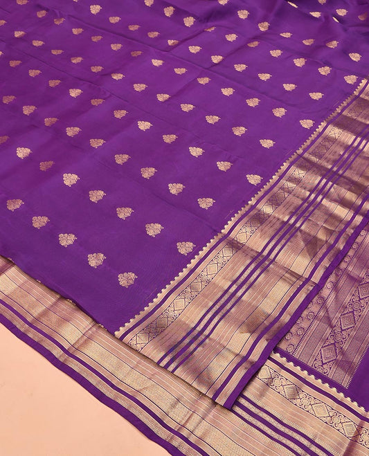 Violet Vasundhara Lite Silk Mix Saree, Elevated with Zari Buttas On Its Body, Highlighted by Rekku, Diamond, Kathir, Neli, and Mayil Kann Designs, Grandly Decked Up Pallu and Paired with a Matching Blouse
