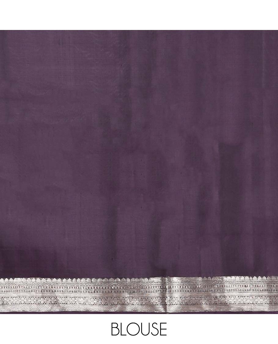Violet floral buttas soft silk saree with self zari design border & jaal design pallu