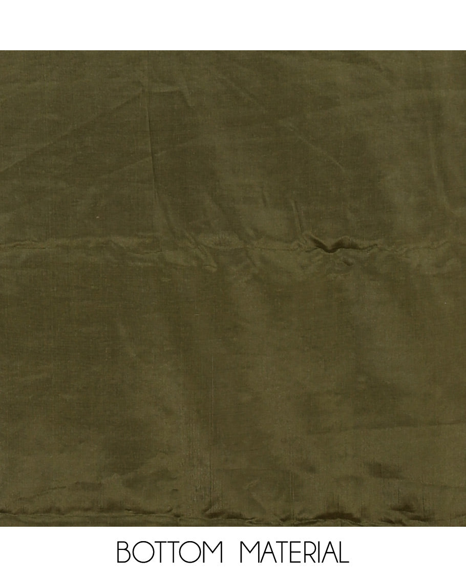 Mehendi green chudidar material set, floral design thread embroidered Burberry top, floral-themed embroidered Burberry dupatta & plain Santoon bottom