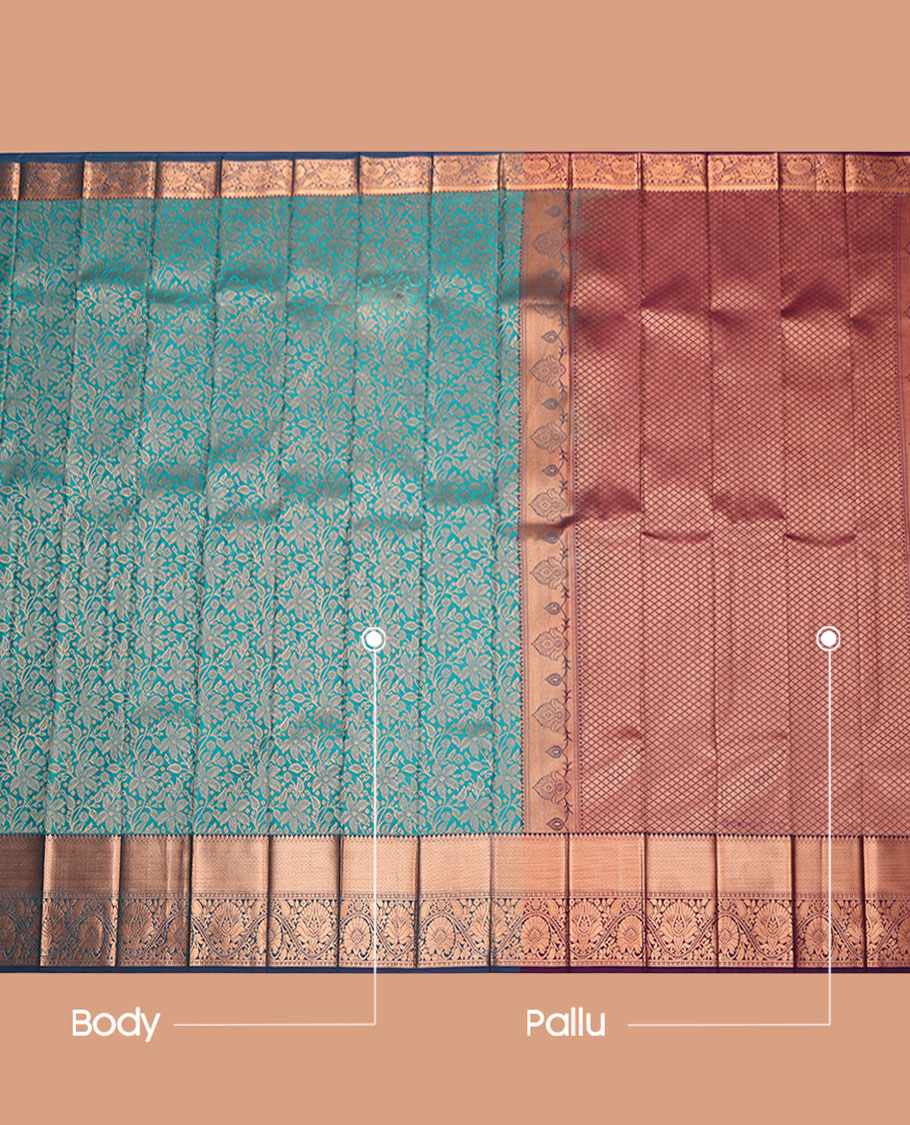 Blue Budget Silk Saree, Adorned with Jacquard Design, Complemented by a Contrast Traditional Zari Border, Jaal  Pallu, and a Contrast Blouse