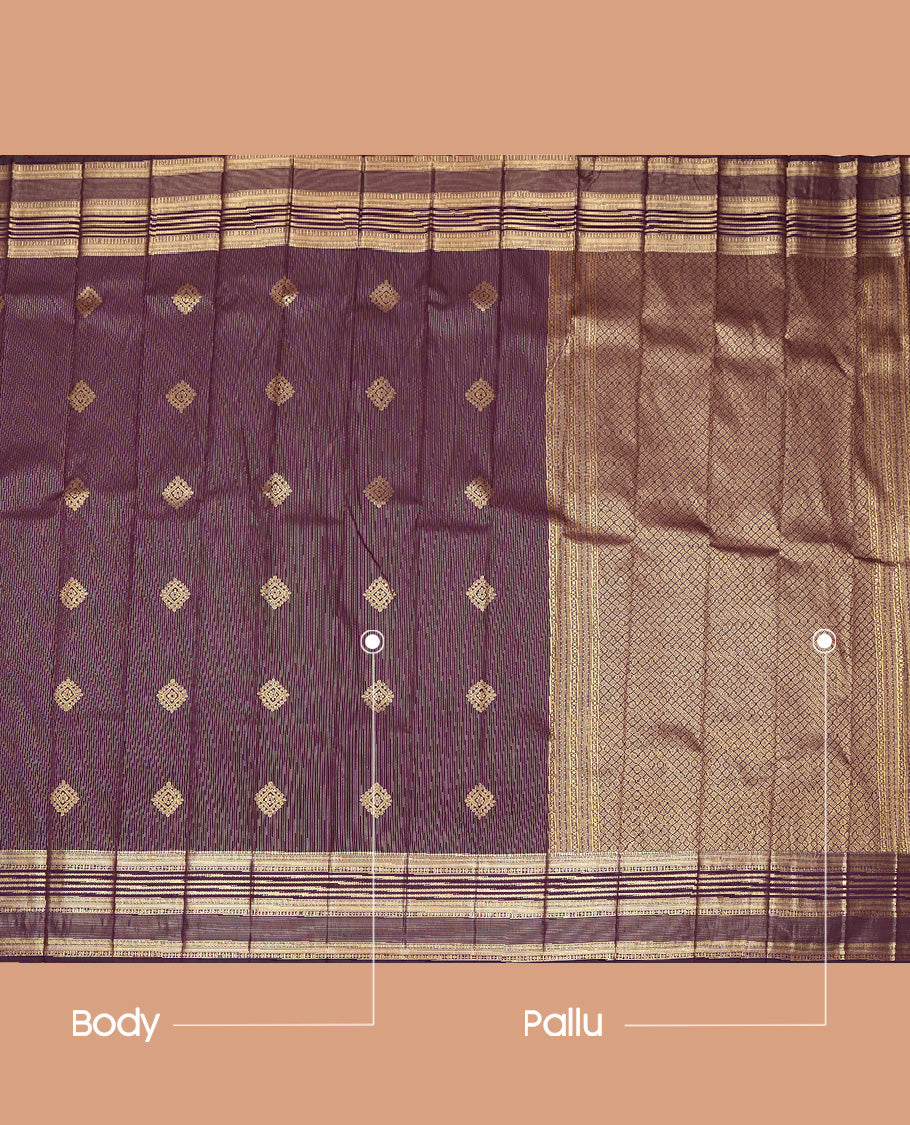 Brown Dotted Stripes Budget Silk Saree