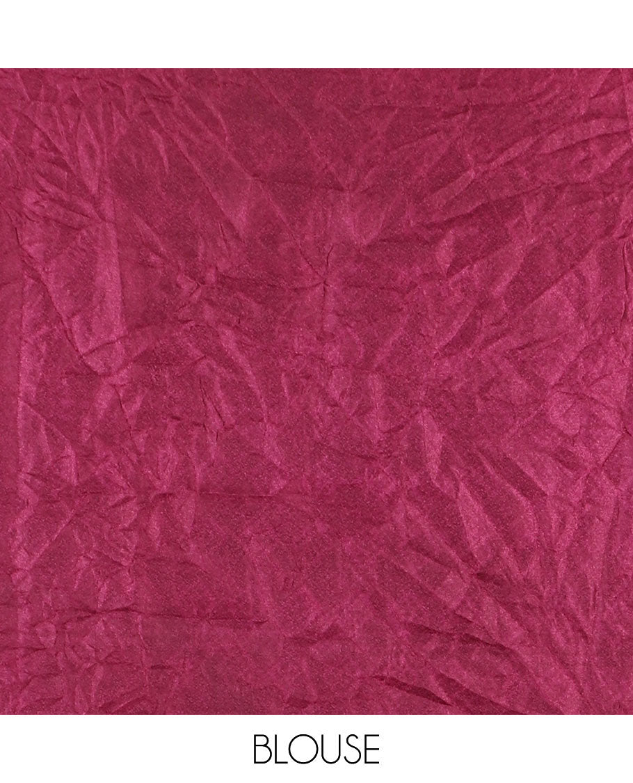 Pink bandhani printed with mirror work moss crepe saree, contrast traditional design mirror work border, printed pallu of Swarovski stone work, and a contrast plain blouse