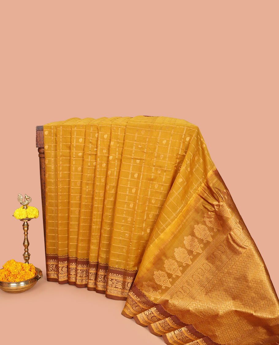 Yellow Gadwal Silk Saree