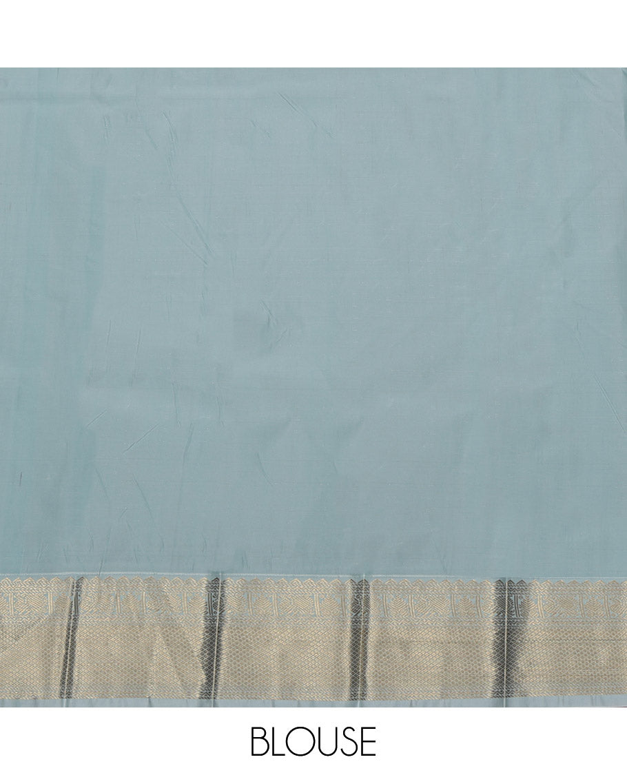 Brown Budget Silk Saree, Detailed with Zari Butta Enclosed Checks on Its Body, Complemented by a Contrast Traditional Zari Border, Jaal Pallu, and Paired with a Contrast Blouse