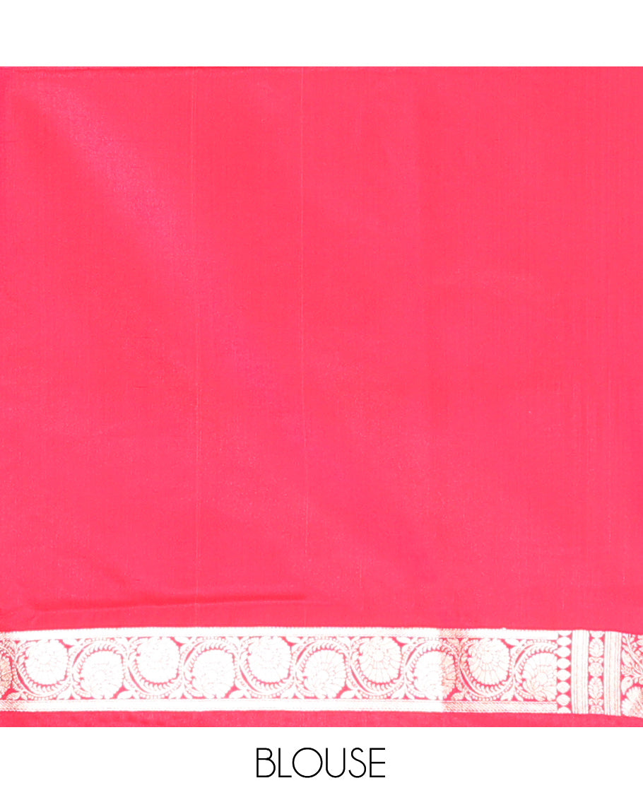 Red Banarasi Nylon Saree, Delicately Woven with Buttas, Floral Creeper Zari Border, Intricate Pallu, and a Matching Blouse