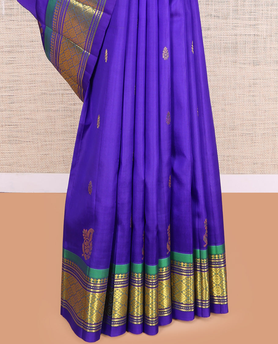 Blue Jaal Design Kanchipuram Silk Saree