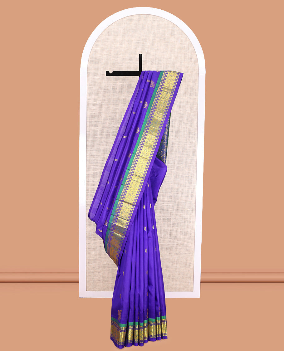 Blue Jaal Design Kanchipuram Silk Saree