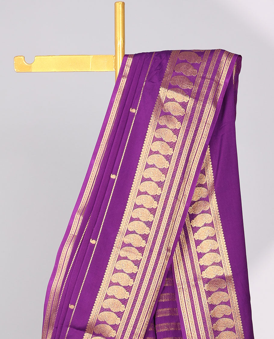 Violet striped with paisley motifs mysore silk saree , self paisley motifs border & stripes zari border