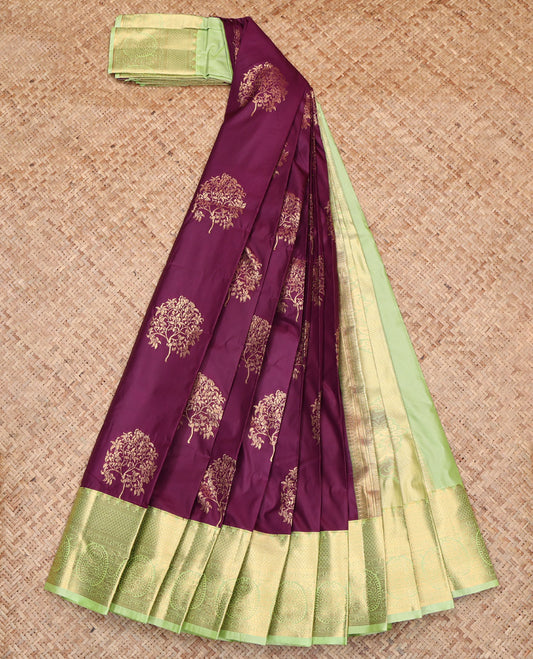 Wine Budget Silk Saree, Delicately Woven with Zari Buttas, Contrast Traditional Zari Border, Grand Pallu, and a Contrast Blouse