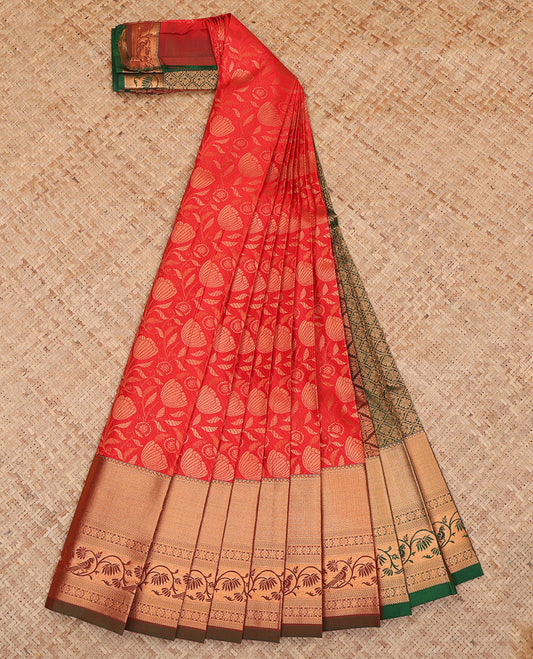 Red Budget Silk Saree, Beautified with Jacquard Design, a Contrast Traditional Zari Border, Grand Pallu, and a Contrast Blouse