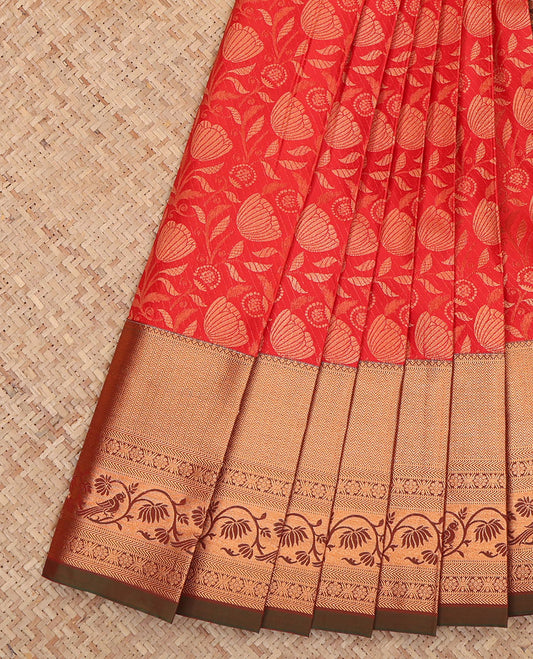 Red Budget Silk Saree, Beautified with Jacquard Design, a Contrast Traditional Zari Border, Grand Pallu, and a Contrast Blouse