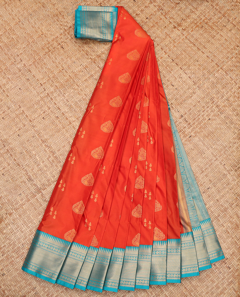 Orange Budget Silk Saree, Finely Crafted with Zari Buttas, a Contrast Traditional Zari Border, Intricate Pallu, and a Contrast Blouse