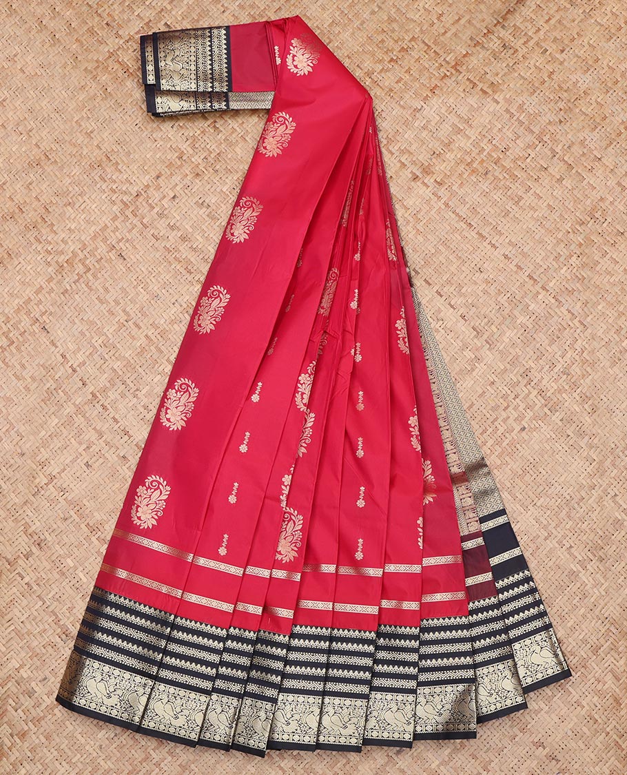 Red Contrast Zari Butta Budget Silk Saree