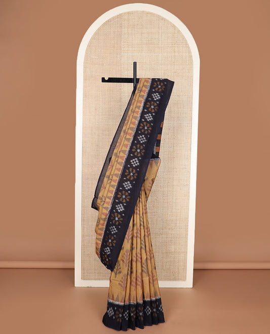 Sandal tree butta pochampally cotton saree, contrast ikkat border & pallu of ikkat triangle designs