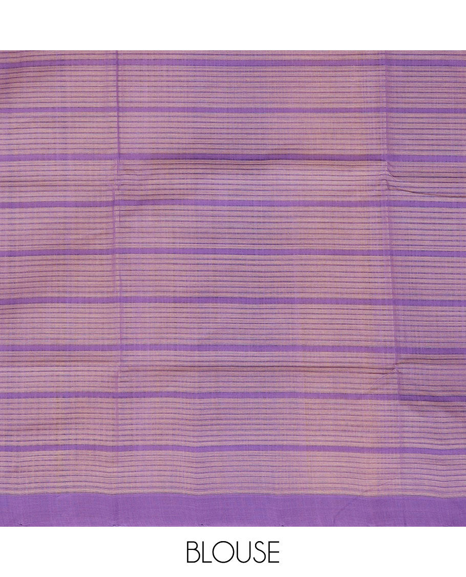 Light brown checked venkatagiri cotton saree with contrast striped border & checked pallu