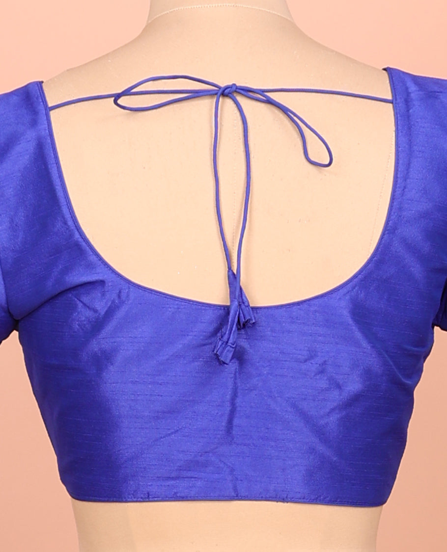 Royal Blue Plain Readymade Blouse Featuring a Front Round-Neck, Back Round-Neck, and Half-Sleeves