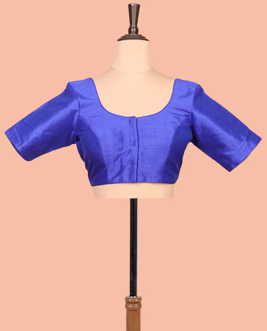 Royal Blue Plain Readymade Blouse Featuring a Front Round-Neck, Back Round-Neck, and Half-Sleeves