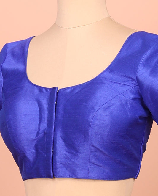 Royal Blue Plain Readymade Blouse Featuring a Front Round-Neck, Back Round-Neck, and Half-Sleeves