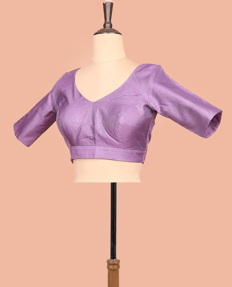 Purple thread work front-back leaf-neck elbow sleeve readymade blouse