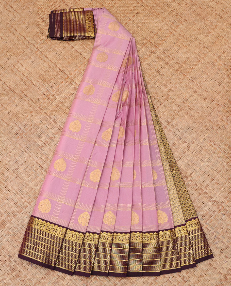 Pink Budget Silk Saree, Adorned with Zari Butta Enclosed Checks, a Contrast Traditional Zari Border, Grand Pallu, and a Contrast Blouse