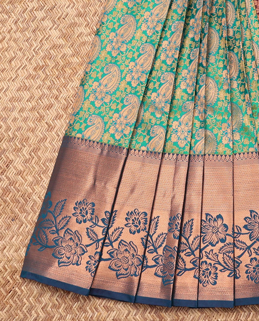 Blue Budget Silk Saree, Ornamented with Paisley Jacquard Design, Contrast Traditional Zari Border, Grand Pallu, and a Contrast Blouse