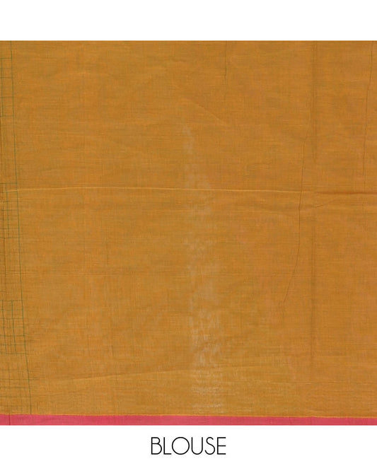 Green checks & buttas Coimbatore cotton saree, contrast plain border & pallu of intricate designs