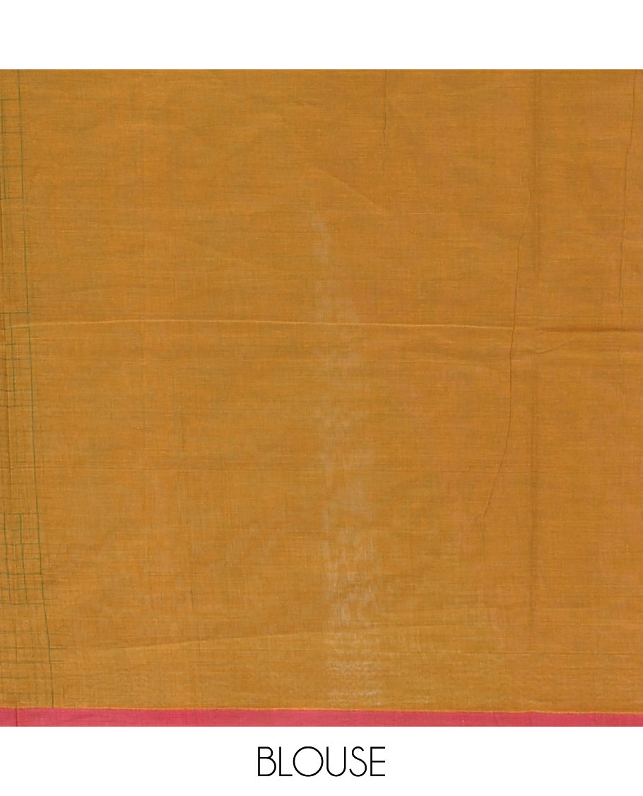 Green checks & buttas Coimbatore cotton saree, contrast plain border & pallu of intricate designs