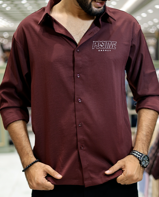 Maroon Poly-Blended Back Flap Casual Shirt