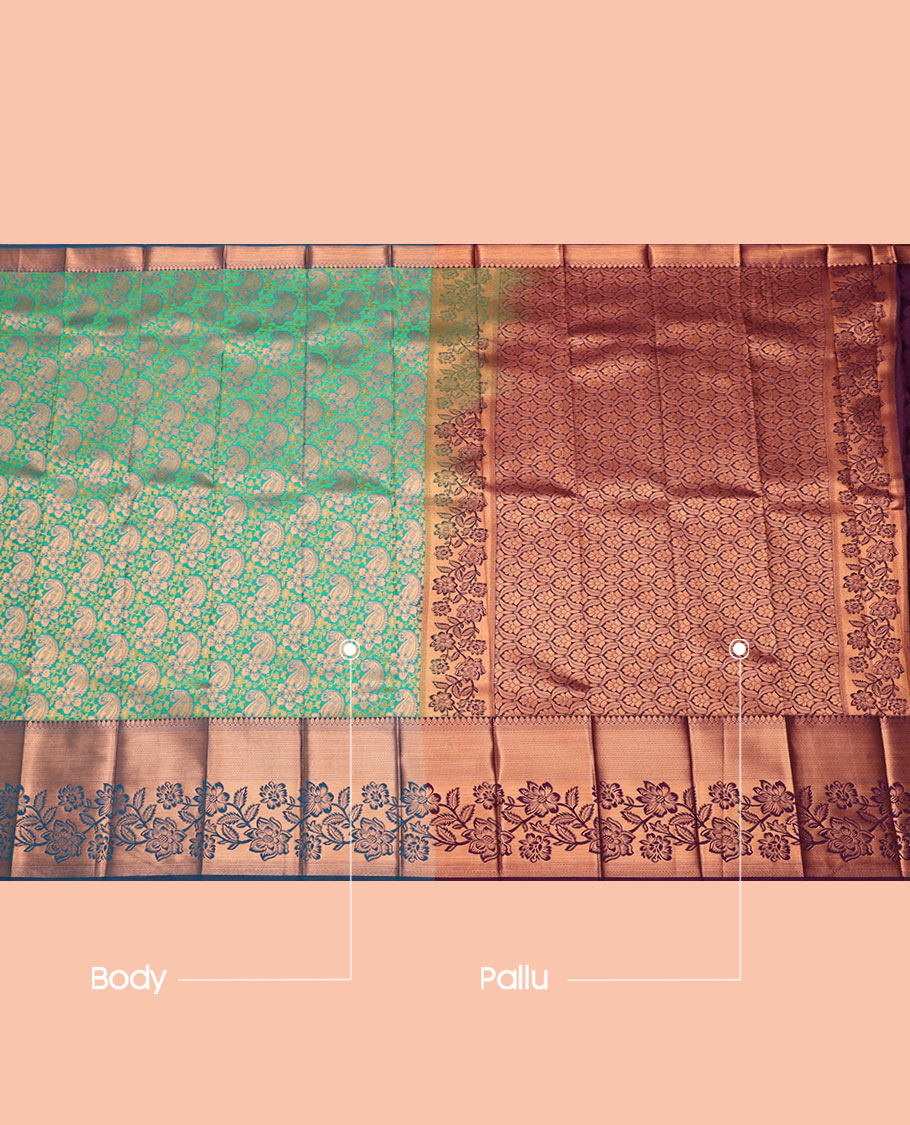 Blue Budget Silk Saree, Ornamented with Paisley Jacquard Design, Contrast Traditional Zari Border, Grand Pallu, and a Contrast Blouse