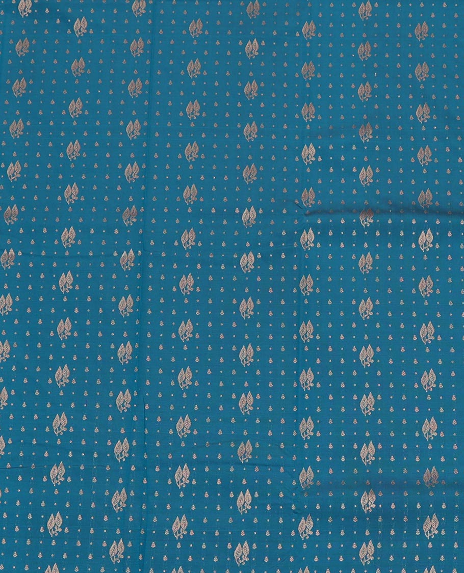 Blue Art Silk Pavadai Material Set, Finely Woven with Zari Buttas on Its Skirt, Highlighted by a Traditional Zari Design Border, and Paired with a Matching Blouse