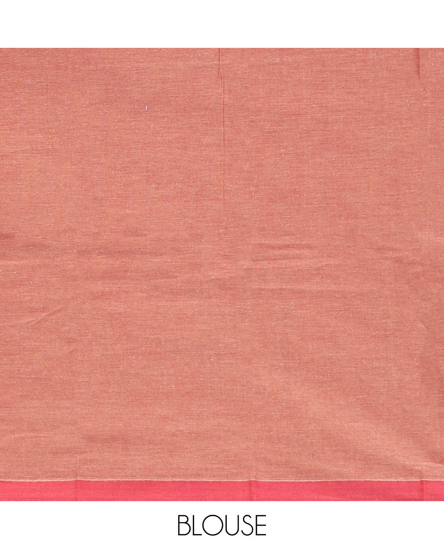 Pale Brown Kanchi Cotton Saree, Embellished with Stripes, Complemented by a Contrast Border, Intricate Pallu, and a Matching Blouse