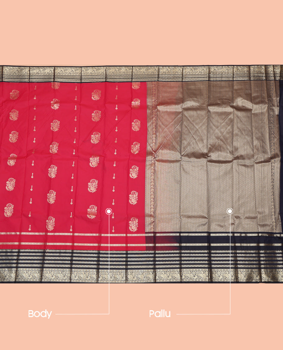 Red Contrast Zari Butta Budget Silk Saree