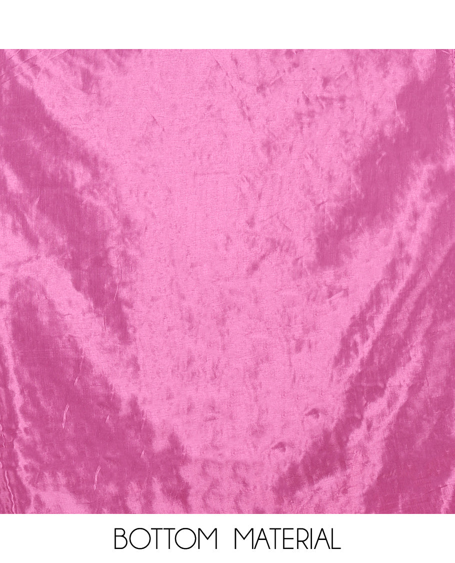 Pink Moss Organza Material Churidar Set, Gleamed Up with Swarovski Stone Work-Style Floral Top, Comes with a Plain Santoon Bottom, and Is Paired with Swarovski Stone Work Moss Organza Dupatta