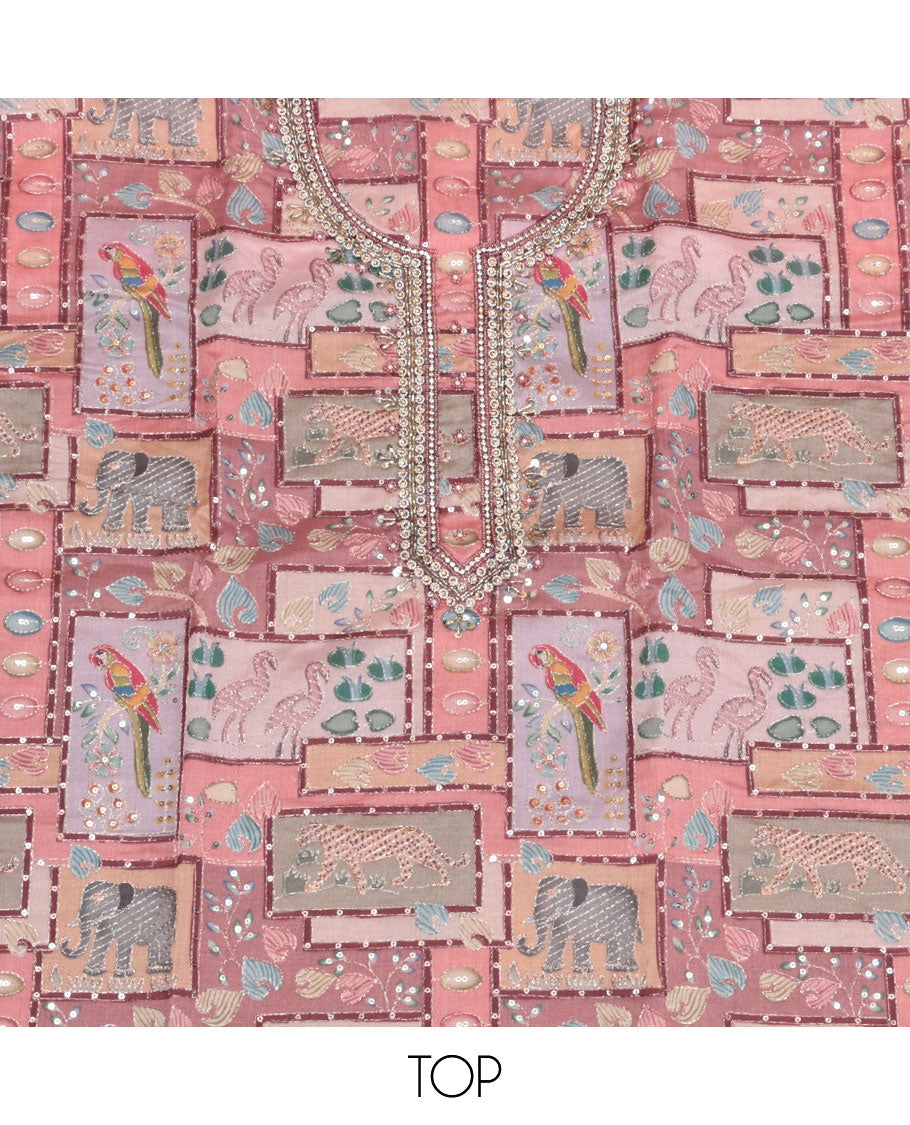 Peach Organza Material Chudidar Set