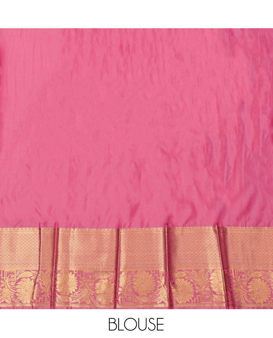 Yellow Budget Silk Saree, Sparsely Decked Up with Zari Buttas, Complemented by Contrast Traditional Zari Border, Jaal Pallu and a Contrast Blouse