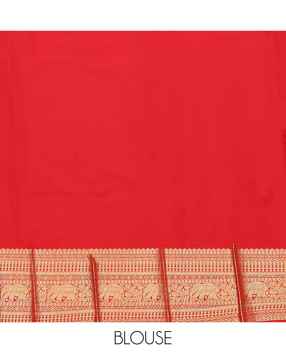 Blue Budget Silk Saree, Accentuated with Kolam Buttas on Its Body, Complemented by Contrast Traditional Zari Design Border, Grand Jaal Pallu, and Paired with a Contrast Blouse
