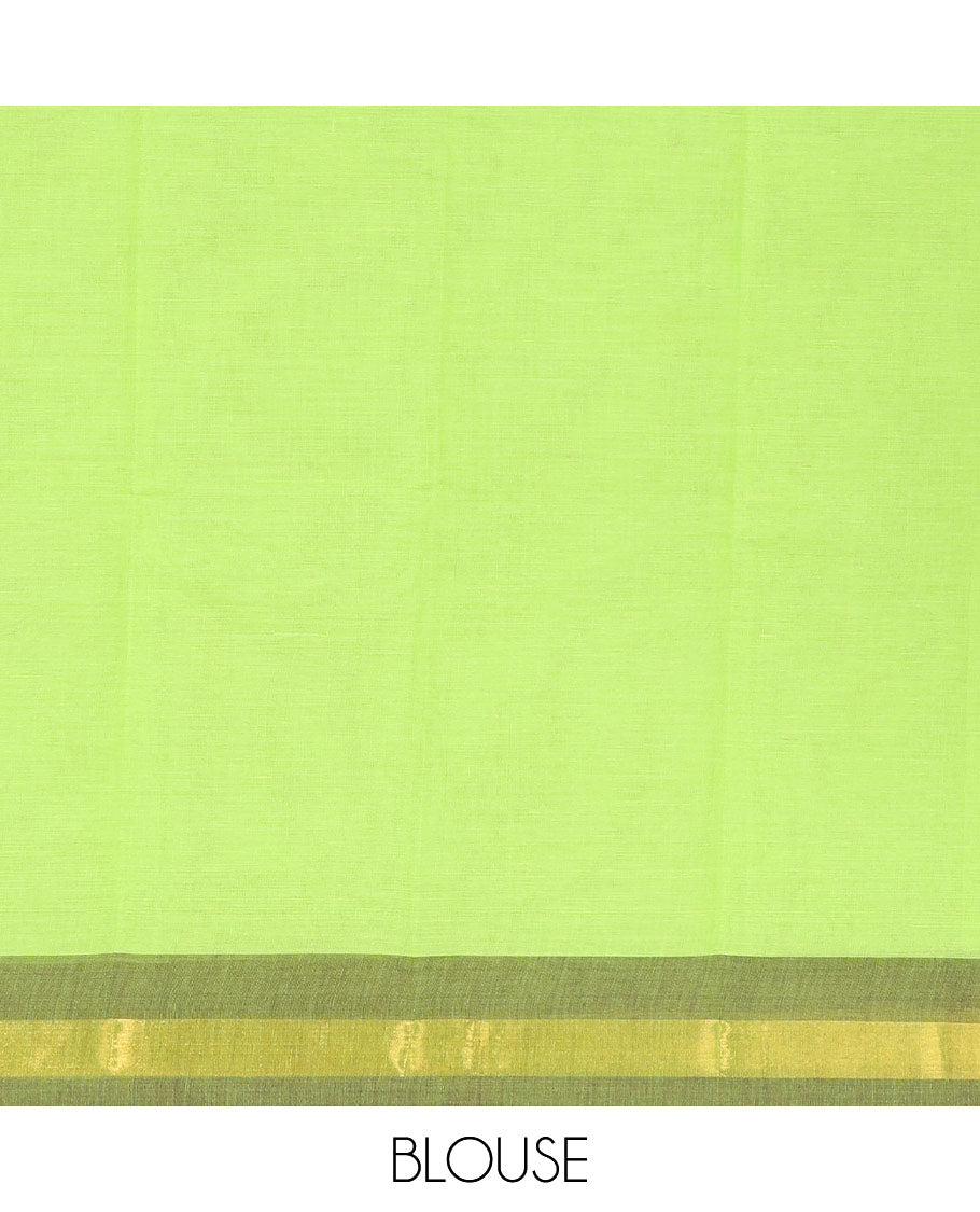 Green Chirala Cotton Saree, Accentuated with an Argyle Design, a Contrast Zari Border, Contrast Peacock Pallu, and a Contrast Blouse