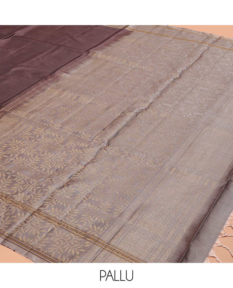 Brown Mayuri Lite Silk Mix Saree, Detailed with Micro-Checked All Over Its Body, Complemented by a Contrast Rettai Pettu Border, Pallu of Floral Designs, and Paired with a Contrast Blouse
