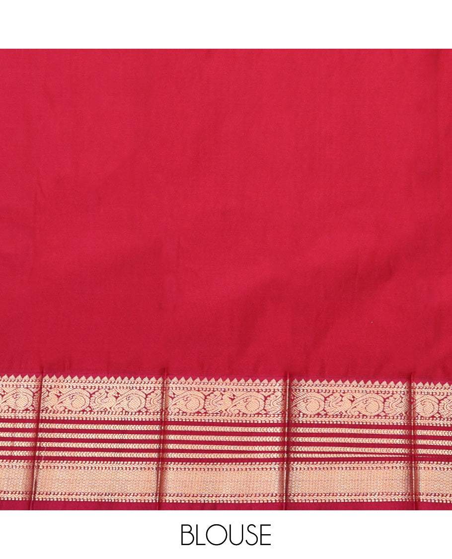 Maroon Budget Silk Saree, Embellished with Zari Buttas, Complemented by a Contrast Traditional Zari Border, Grand Pallu, and a Contrast Blouse