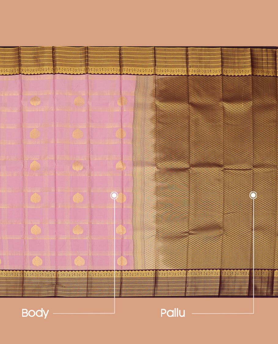 Pink Budget Silk Saree, Adorned with Zari Butta Enclosed Checks, a Contrast Traditional Zari Border, Grand Pallu, and a Contrast Blouse
