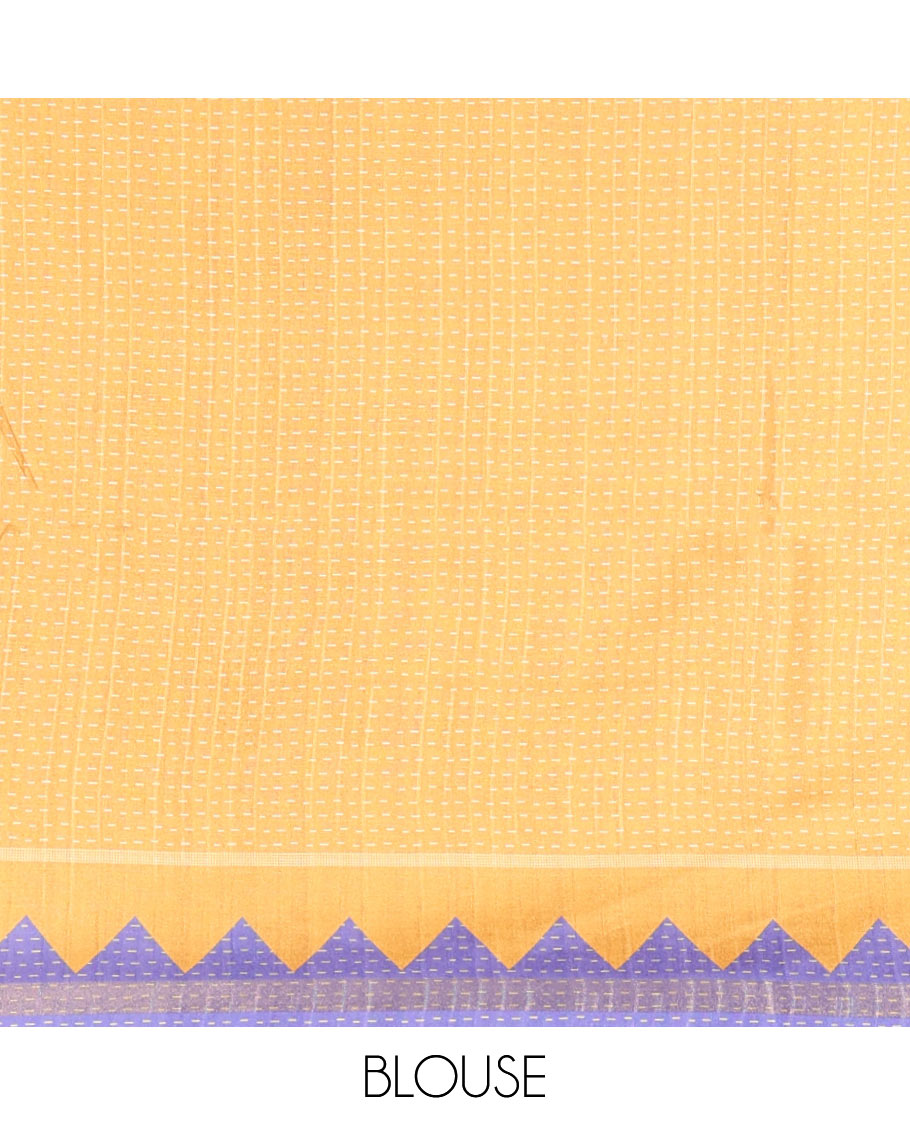 Violet Kanta Silk Saree, Delicately Woven with Dotted Kantha-Stitch Embroidery All Over Its Body,  Complemented by a Contrast Border, Kantha-Stitch Embroidered Pallu, and Paired with a Contrast Blouse