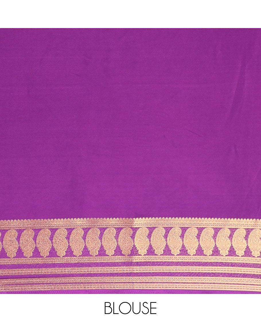Violet striped with paisley motifs mysore silk saree , self paisley motifs border & stripes zari border