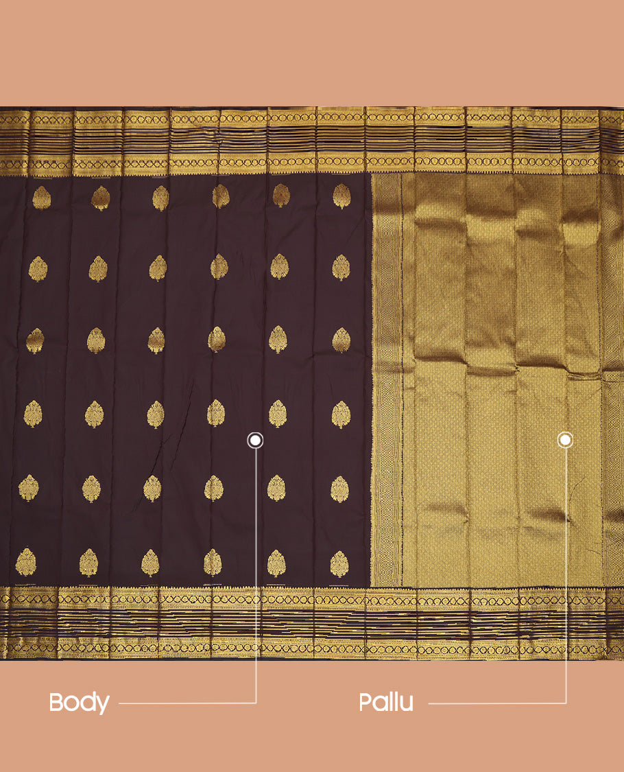 Brown Zari Butta Traditional Dotted Stripes Budget Silk Saree