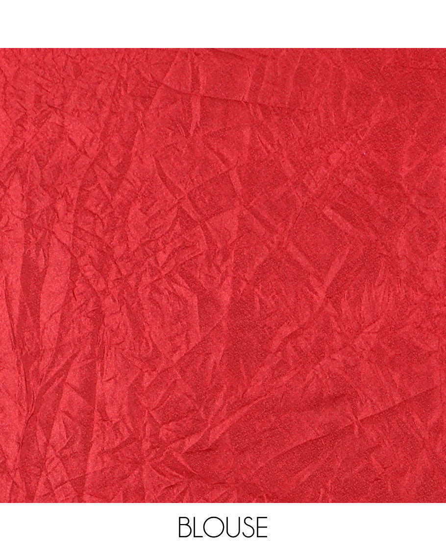 Gold bandhani printed with mirror work moss crepe saree, contrast traditional design mirror work border, printed pallu of Swarovski stone work, and a contrast plain blouse