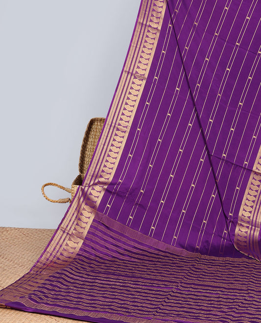 Violet striped with paisley motifs mysore silk saree , self paisley motifs border & stripes zari border