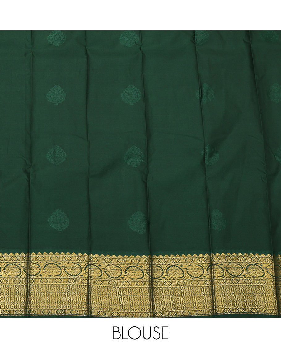 Red Budget Silk Saree, Mesmerized with Zari Buttas, Captivating Contrast Traditional Zari Design Border, Grand Pallu, and a Contrast Blouse