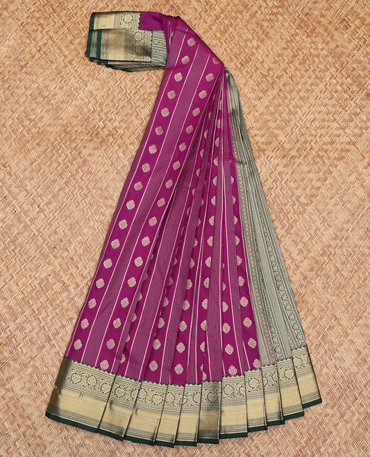 Purple Budget Silk Saree, Woven with Zari Buttas and Stripes, a Contrast Traditional Zari Border, Grand Pallu, and a Contrast Blouse